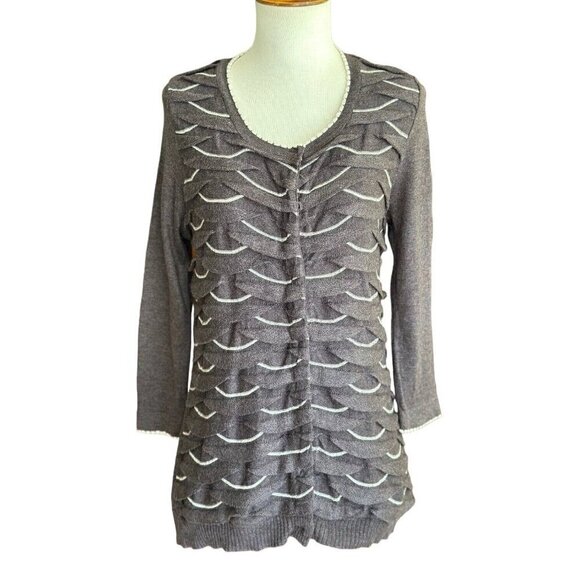 Anthropologie Sparrow Brown Scalloped 3/4-Sleeve Snap Closure Cardigan Sz M - Picture 1 of 12